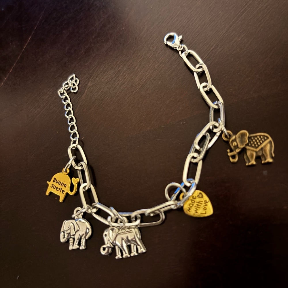 Elephant Charm Bracelet in Silver and Gold